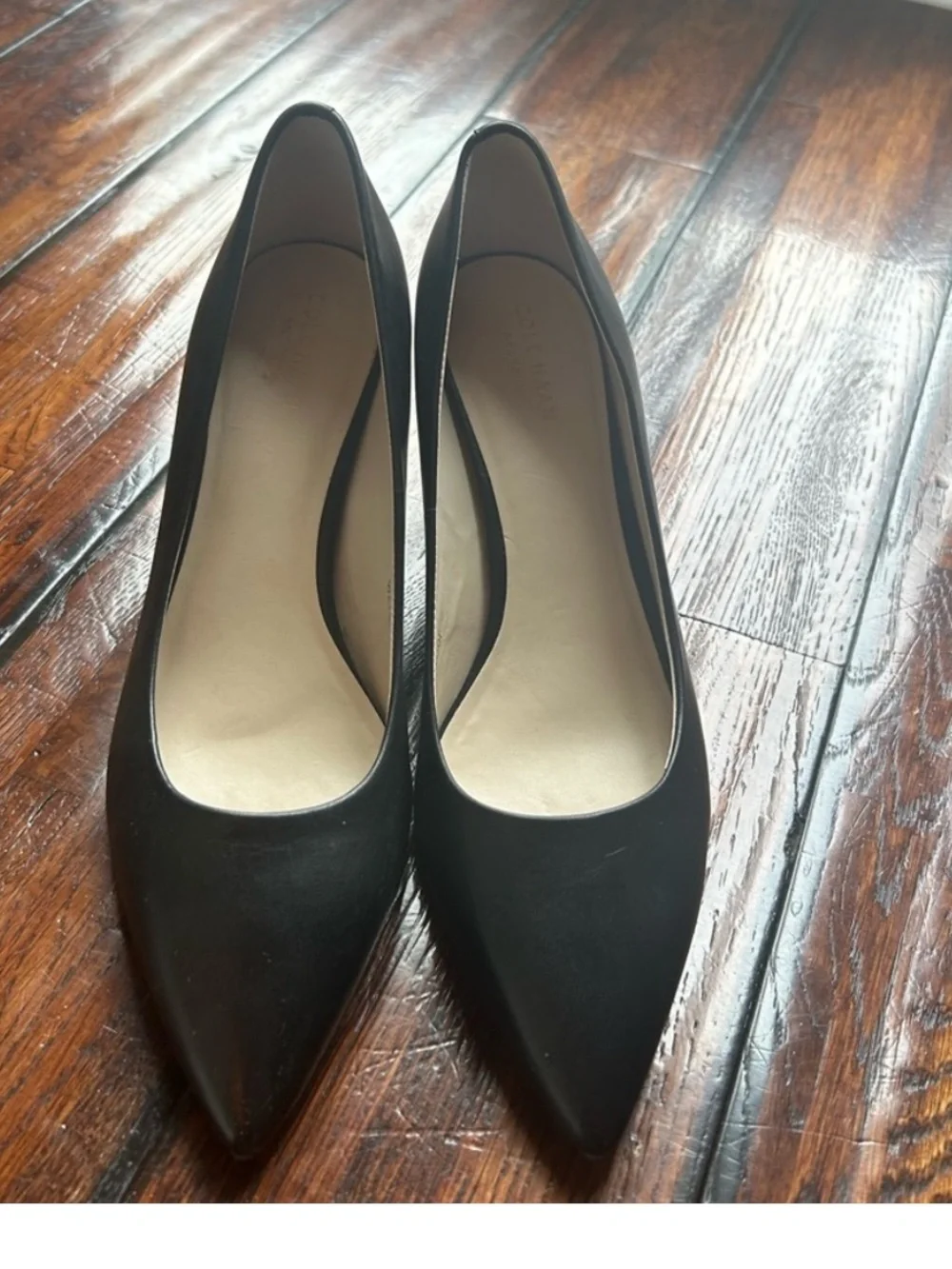 Cole Haan Black Pointed-Toe Kitten Heel Pumps